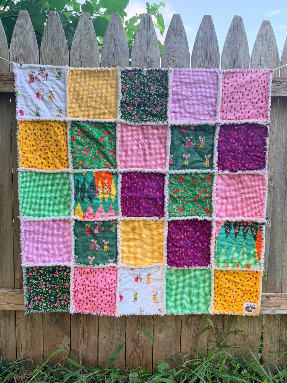 Handmade Baby Rag Quilt: Heather Ross Trixie Mice Baby Blanket